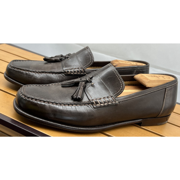 Santoni Other - NEW! SANTONI Brown Leather Handsewn Moc Toe Tassel Loafers US 8.5 Made in Italy